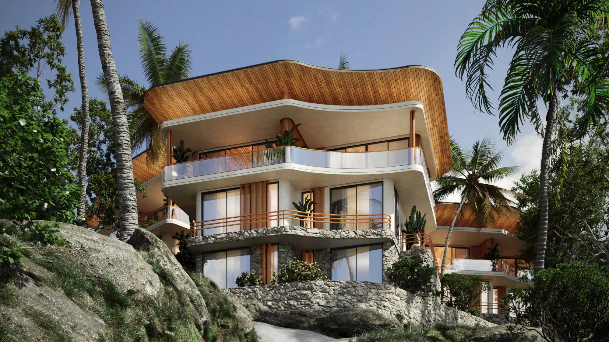 Gaia Residence exterior architecture nestled in jungle